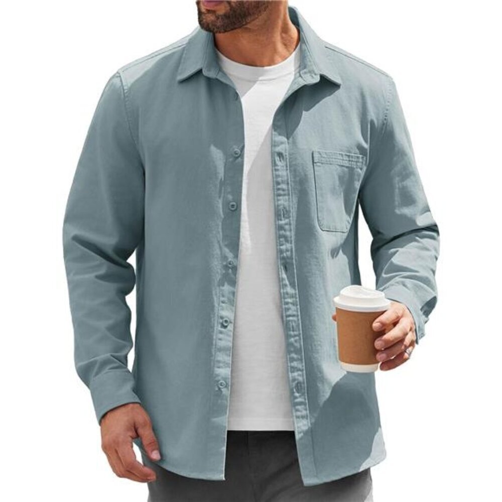 Mens Lightweight Button Down Shirt Jacket Casual Shacket Overshirt